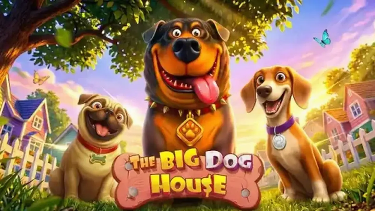 The Big Dog House slot game interface featuring canine characters