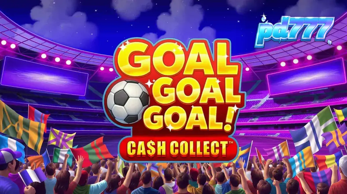 Goal Goal Goal: Cash Collect slot game screen na nagpapakita ng stadium theme at football symbols.